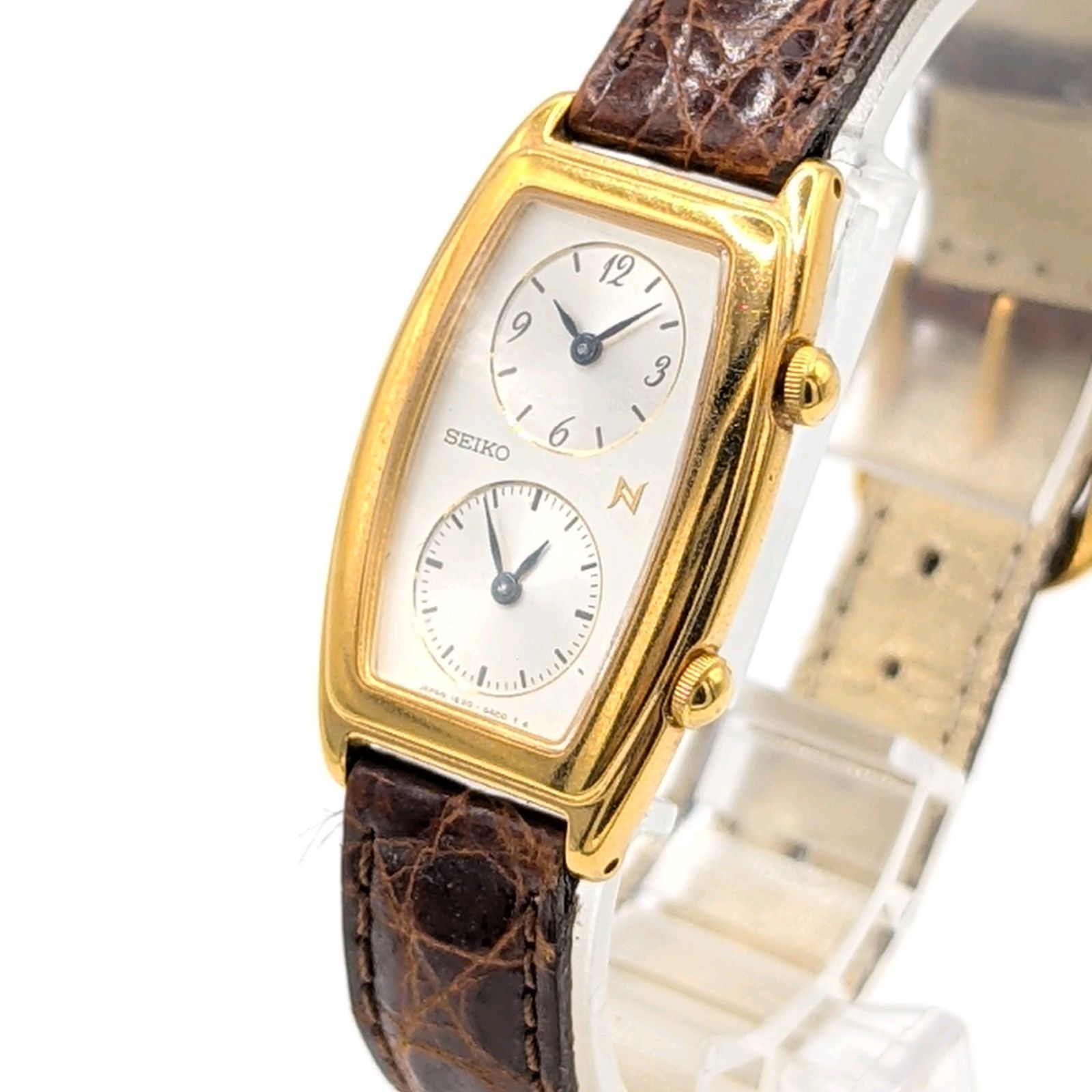 SEIKO 1 E 20 3 A 00 Watch Ladies QZ Square G Double Face Y 2 K S Vintage Working セイコー レディース 時計 クオーツ スクエア ゴールド ヴィンテージ ダブルフェイス 稼働品