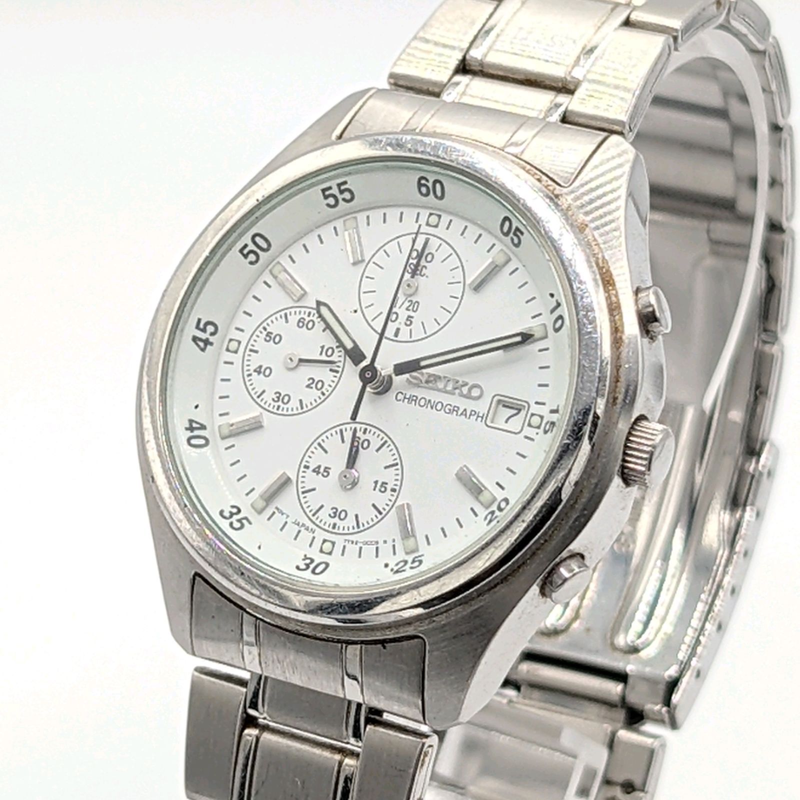 SEIKO 1E20-3A00 Watch Men's Quartz Round Silver Double Face Y2K