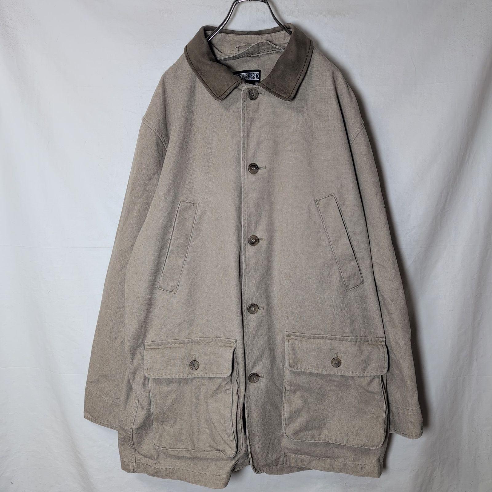 LANDS' END/ランズエンド】襟レザー ダック地 ハンティング ジャケット