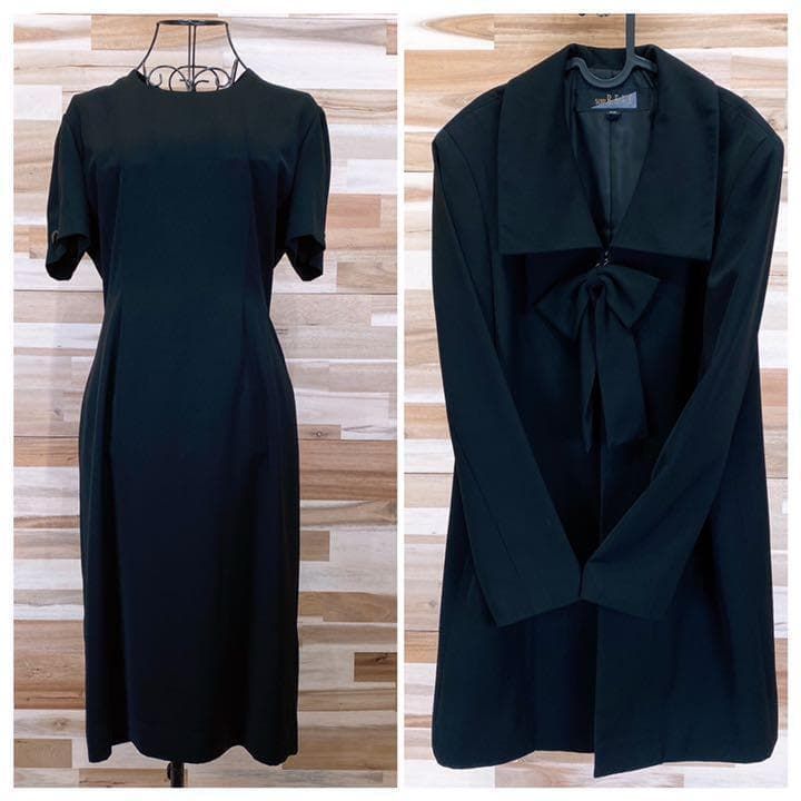 東京ソワール ジャケット ワンピース セットアップ リボン 9AR黒ブラック