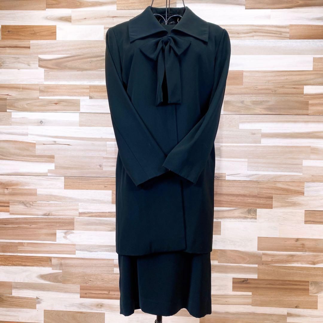 東京ソワール ジャケット ワンピース セットアップ リボン 9AR黒ブラック