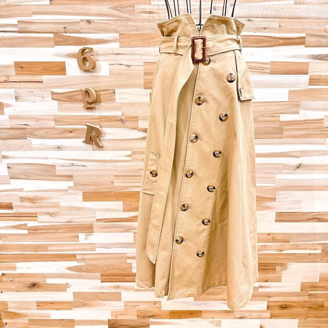 アメリ AMERI トレンチライク ロング スカートお洒落ベルト ベージュ×茶