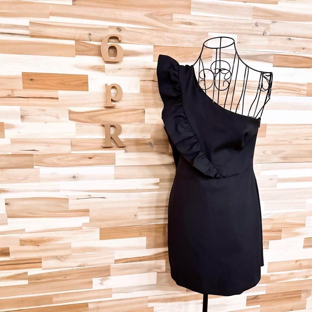 ザラ フリル ワンショルダー ジャンプスーツ ミニ オールインワン L 黒