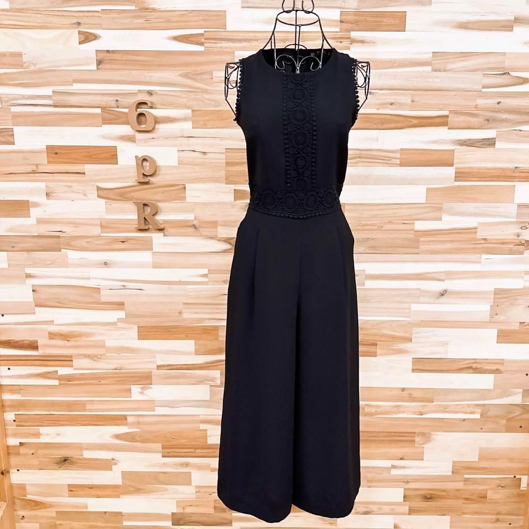 ザラ サークル フラワー レース ノースリーブ オールインワンXS 黒ブラック