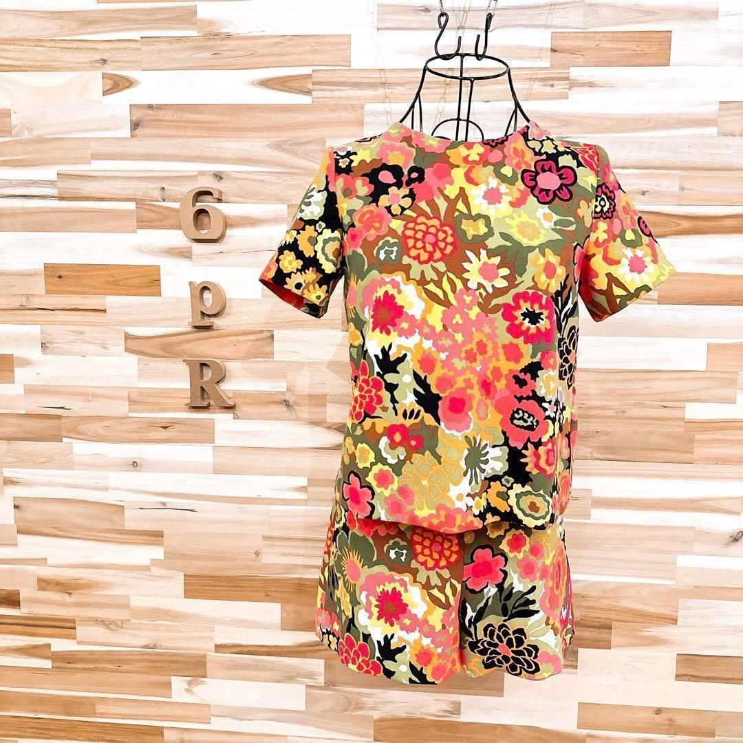 ザラ】フラワー Tシャツ×ショートパンツ オールインワン 花柄 XS