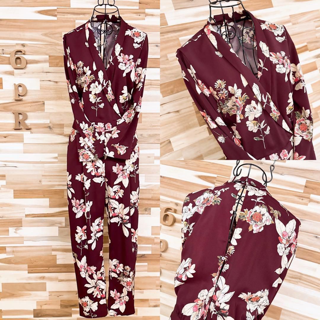 ザラ Vネック フローラル フラワー サロペット オールインワン 花柄 M 紫