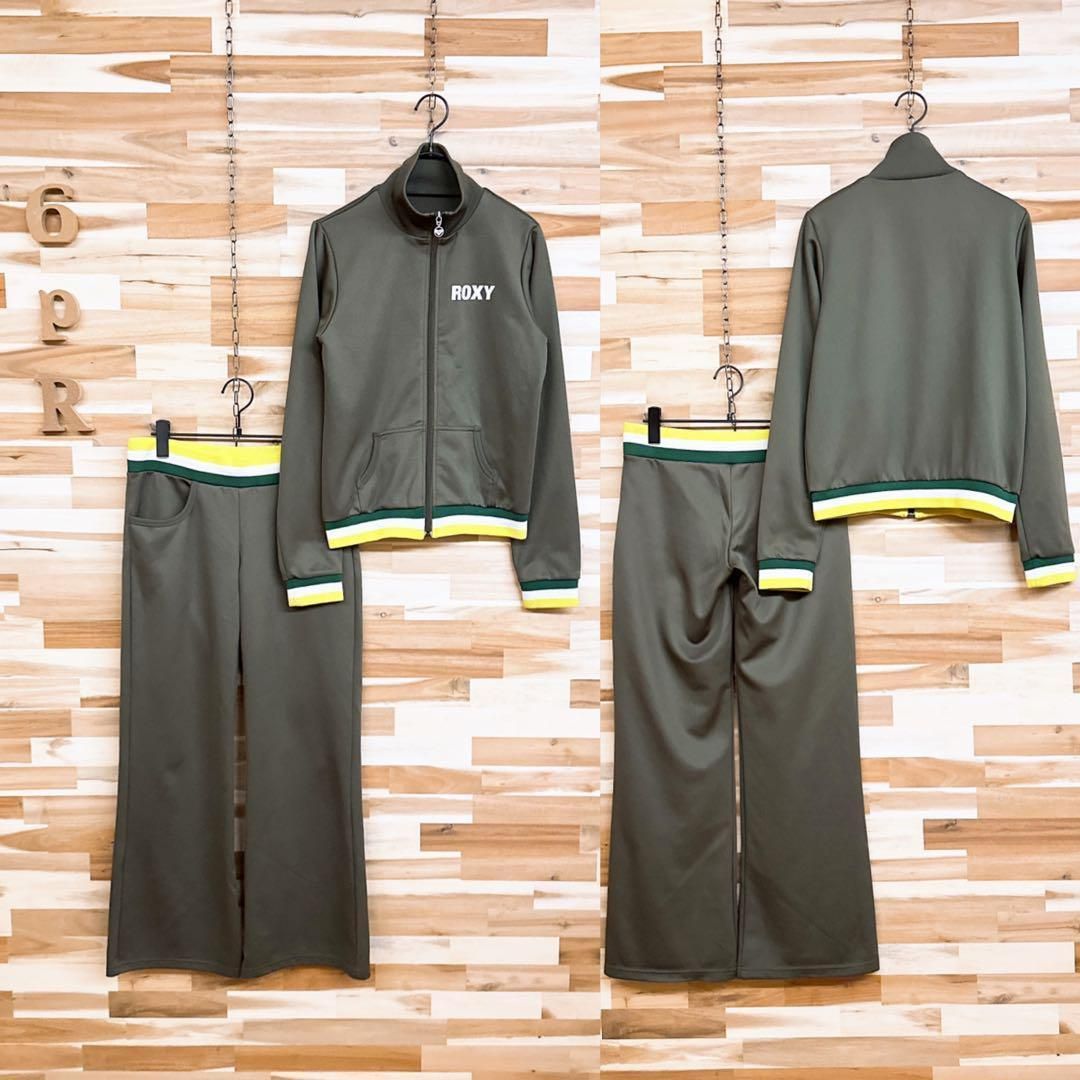 ロキシー ジャージ パンツ 上下セットアップ トレーニング M カーキ×白