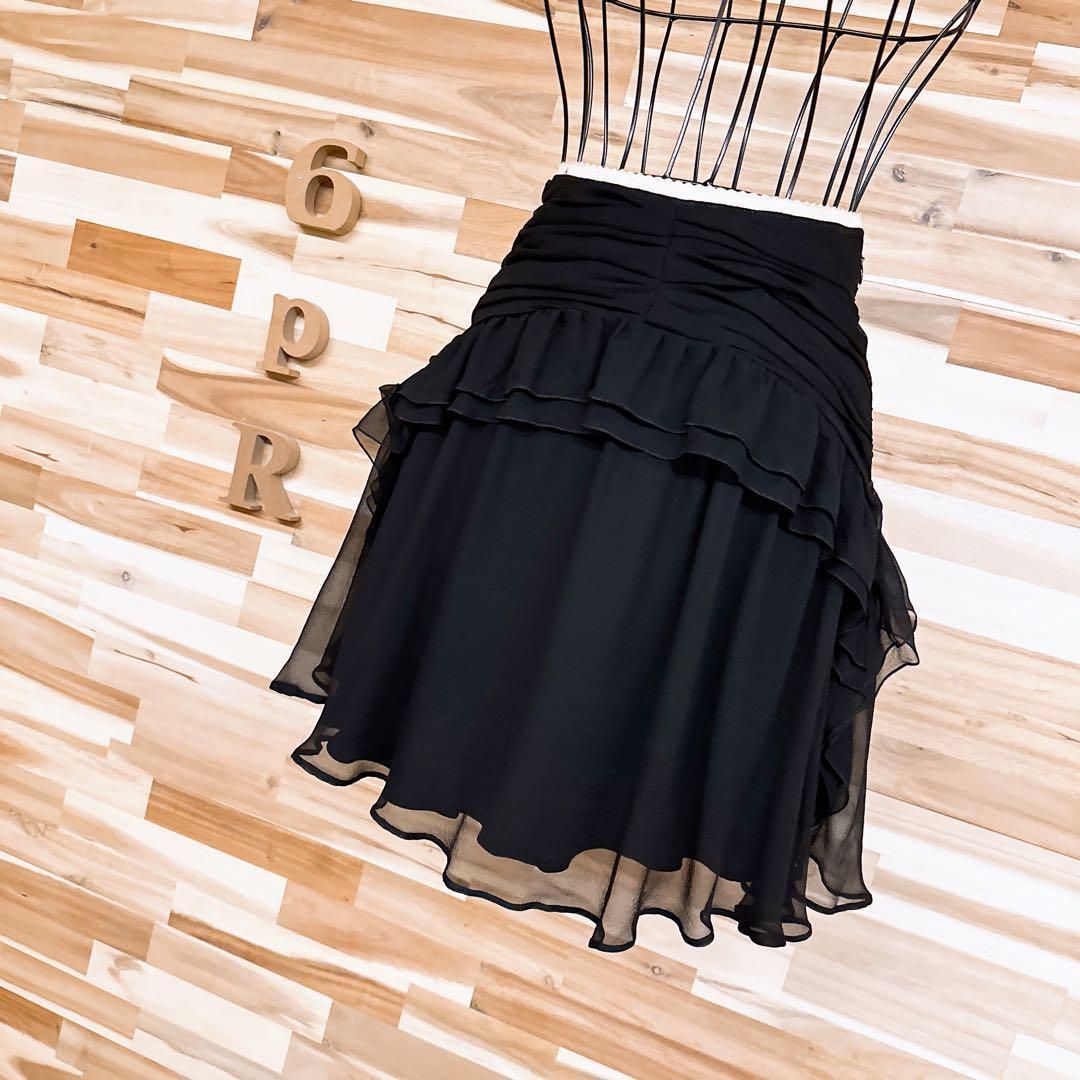 ヌメロヴェントゥーノ シルク シアー フリル レイヤー ミニ スカート 黒