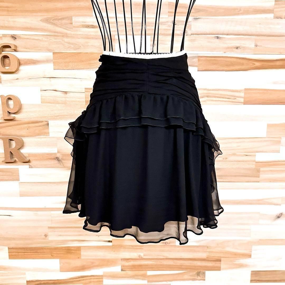 ヌメロヴェントゥーノ シルク シアー フリル レイヤー ミニ スカート 黒