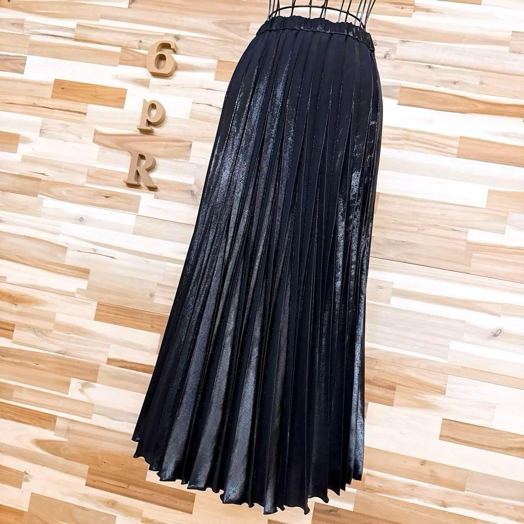 アンスリード エレガンス ラメ オリガミ プリーツ ロング スカート 黒