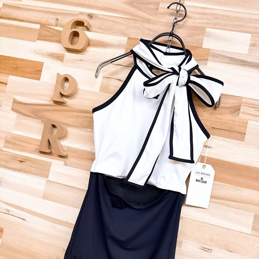 マリークワント×リリーブラウン コラボ ホルターネック 水着 白×黒