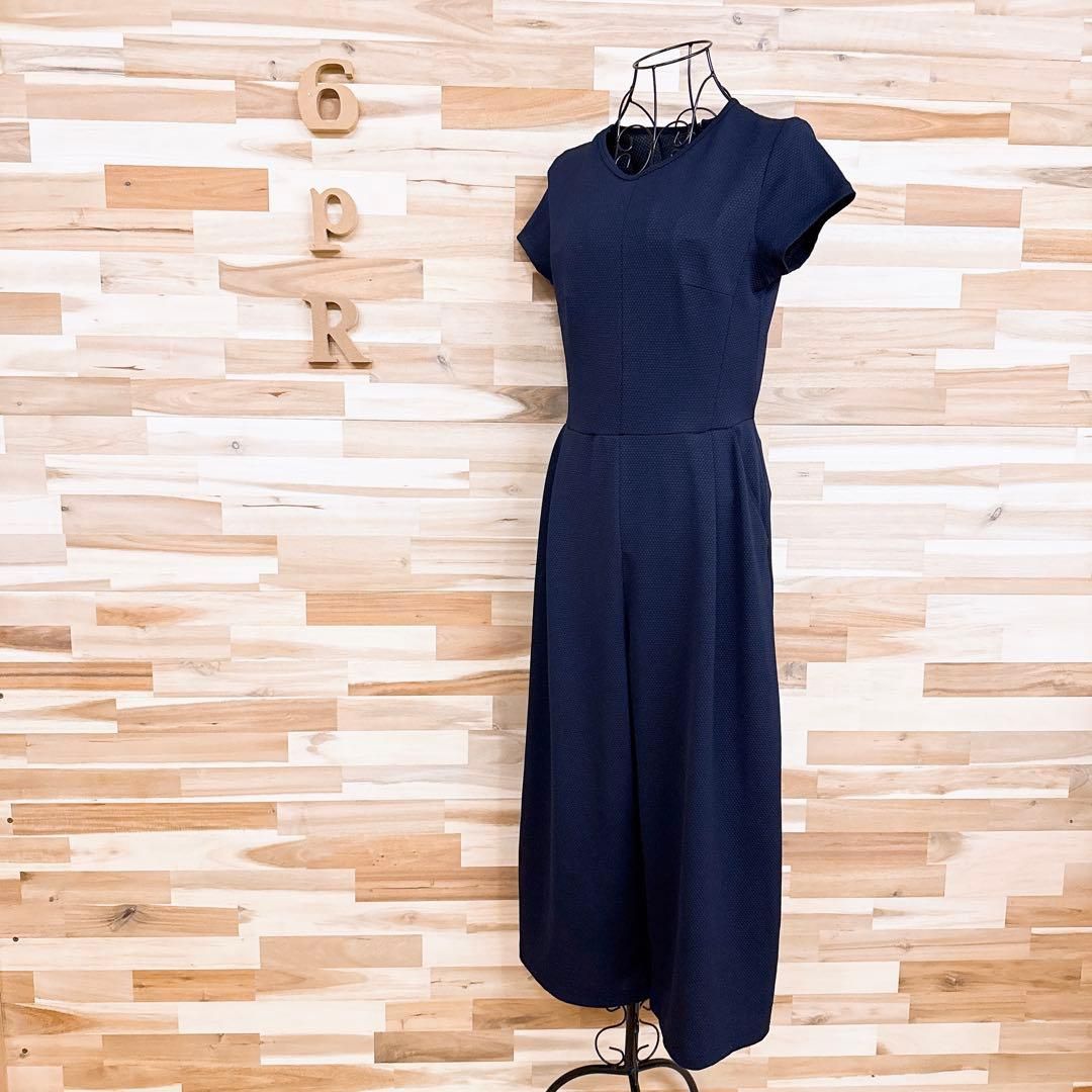 ザラ リラックス オールインワン ジャンプスーツ 半袖 サッカー素材 S 紺