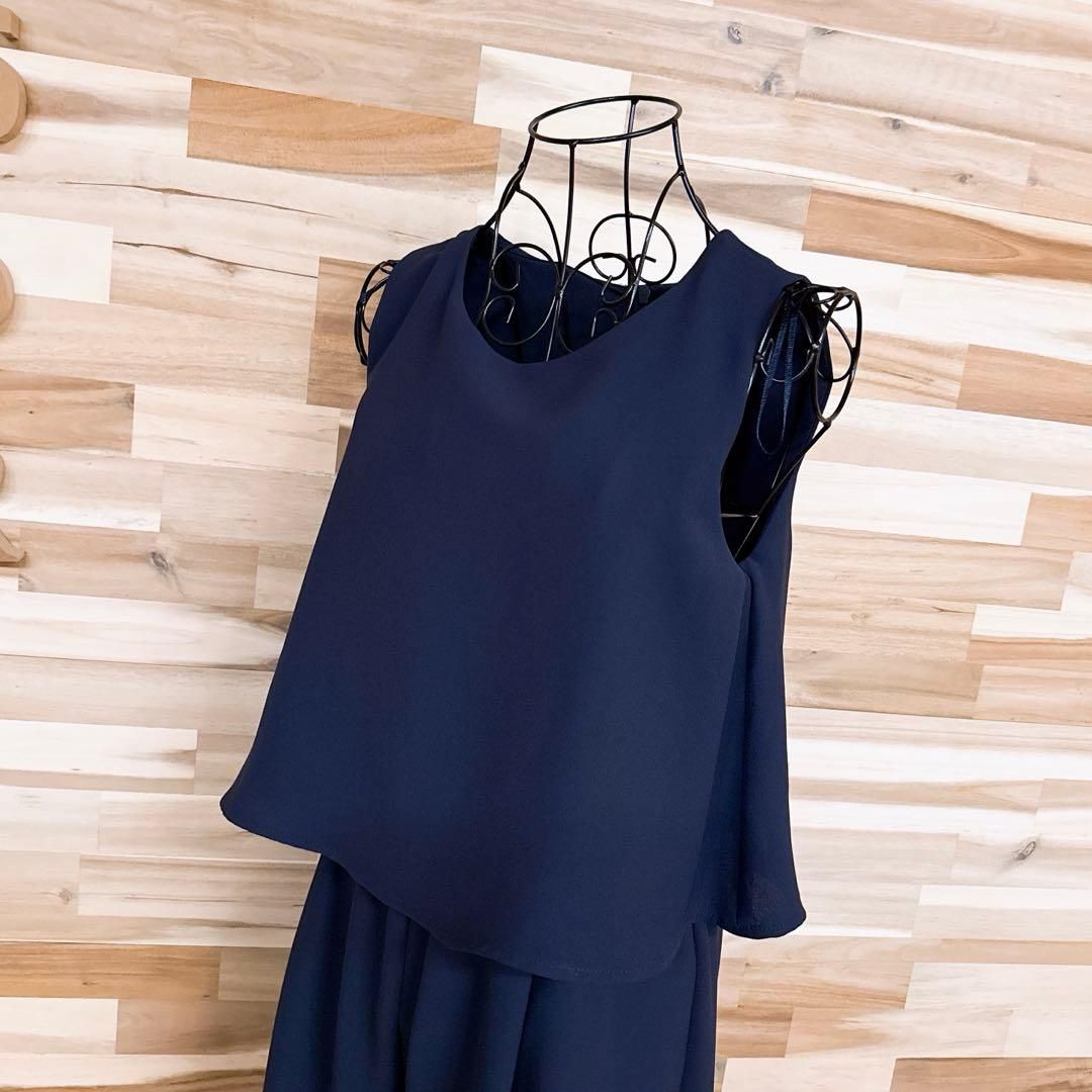 ザラ ノースリーブ オールインワン ワイドパンツ シンプル M 紺ネイビー