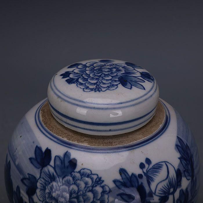 中国美術 手描き鯖牡丹紋蓋缶茶壺 茶道具 陶磁器 工芸品 美術品 置物