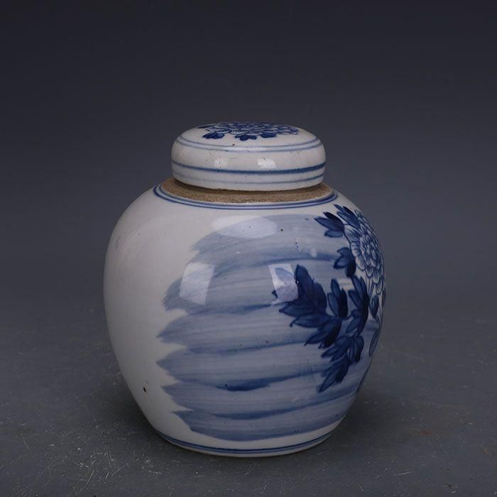 鯖牡丹紋蓋缶 茶壺 陶磁器 現代工芸品 美術品 置物 鯖牡丹紋
