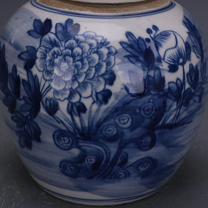 中国美術 手描き鯖牡丹紋蓋缶茶壺 茶道具 陶磁器 工芸品 美術品 置物