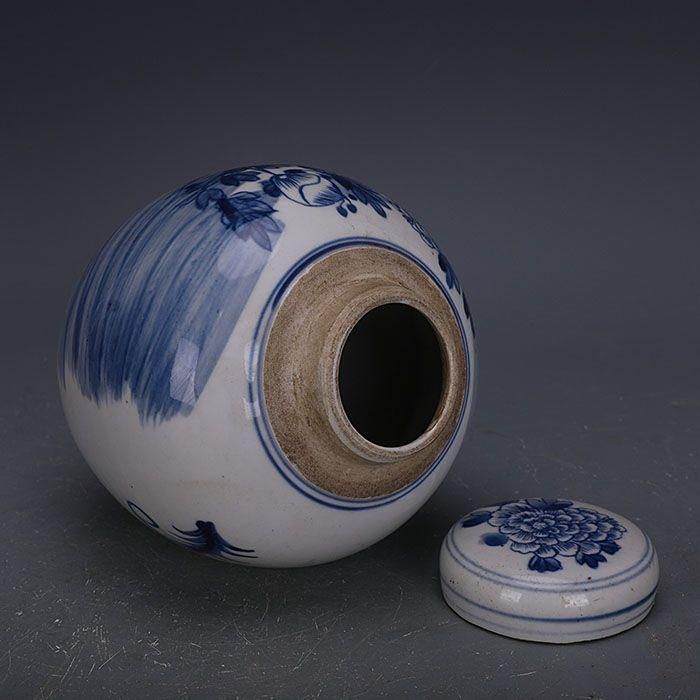 中国美術 手描き鯖牡丹紋蓋缶茶壺 茶道具 陶磁器 工芸品 美術品 置物