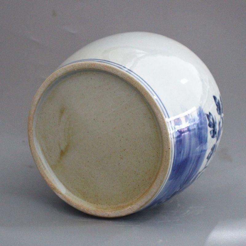 清末民国 鯖牡丹紋蓋缶 茶葉缶 景徳鎮 陶磁器 装飾品 工芸品美術品