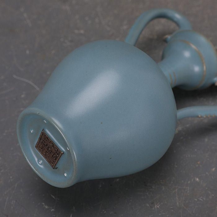 宋汝窯手製青釉支釘双龍尊瓶 景徳鎮 陶磁器 装飾品 現代工芸品 美術品