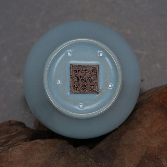 宋汝窯手製青釉支釘双龍尊瓶 景徳鎮 陶磁器 装飾品 現代工芸品 美術品