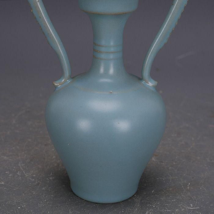 宋汝窯手製青釉支釘双龍尊瓶 景徳鎮 陶磁器 装飾品 現代工芸品 美術品