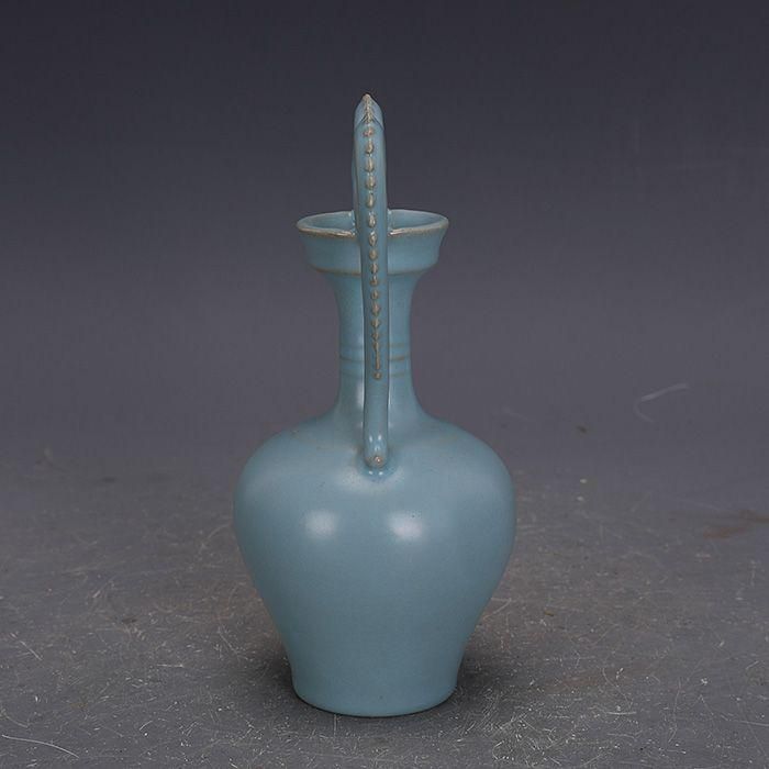 宋汝窯手製青釉支釘双龍尊瓶 景徳鎮 陶磁器 装飾品 現代工芸品 美術品