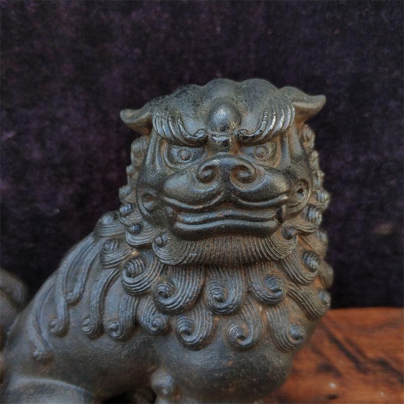 鉄器 獅子 一対瑞獣 応接間 書斎茶舎 鎮宅 辟邪 開運風水 招財 置物