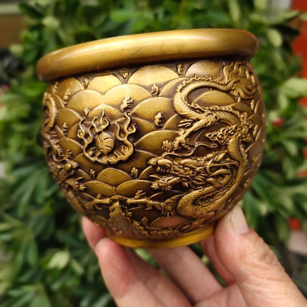 銅器 双龍銅壺 灰皿 聚宝盆 洗筆文房具 装飾品 工芸品 置物 - メルカリ