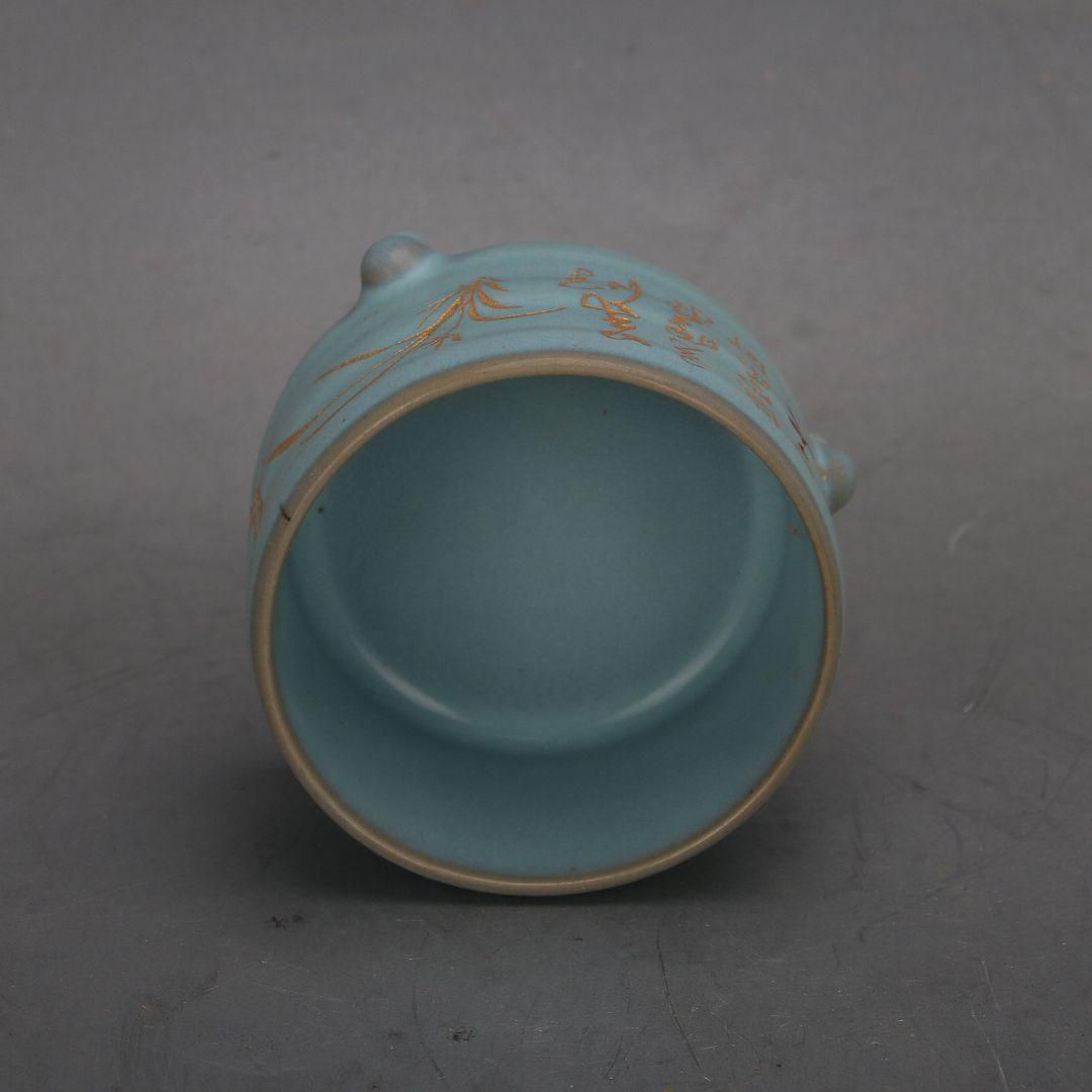 宋汝窯天青釉徽宗御題千字文草書三足香炉 陶磁器 装飾品 現代工芸品