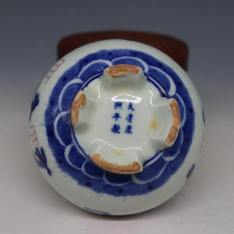 清康熙青花釉里紅竜紋香薫炉 香道具景徳鎮 陶磁器 装飾品現代工芸品