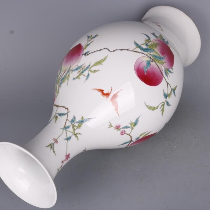 清雍正粉彩寿桃紋橄欖瓶 景徳鎮 陶磁器 装飾品 現代工芸品 美術品 置物
