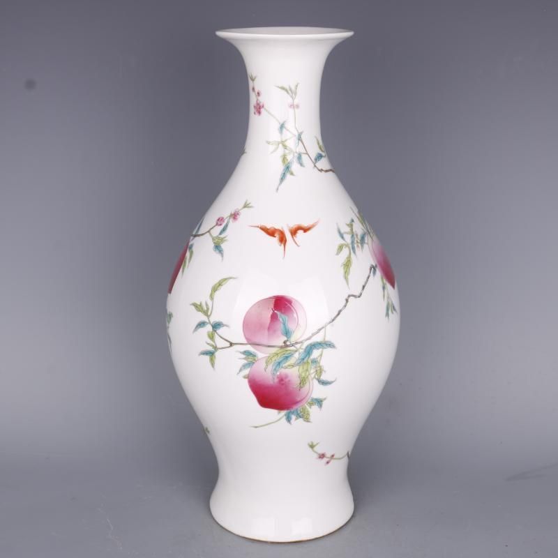 清雍正粉彩寿桃紋橄欖瓶 景徳鎮 陶磁器 装飾品 現代工芸品 美術品 置物 清雍正粉彩寿桃紋橄欖瓶 景徳鎮 陶磁器 装飾品 現代工芸品 美術品 置物