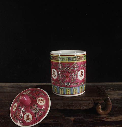 中国美術 茶杯 粉彩 清代 茶道具 景徳鎮 粉彩手画緑万寿無疆茶蓋杯ボス杯 事務杯 茶道具 現代工芸品