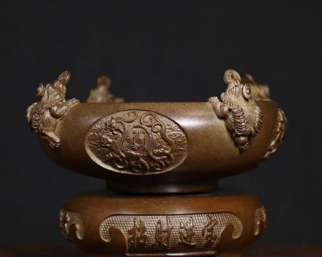 銅器 香炉 四神獣四方来財聚宝盆香炉 仏堂供養炉 装飾品 工芸品 置物