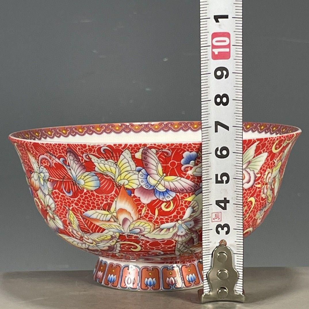 大清乾隆紅地琺瑯彩花卉碗 景徳鎮 陶磁器 装飾品 現代工芸品 美術品