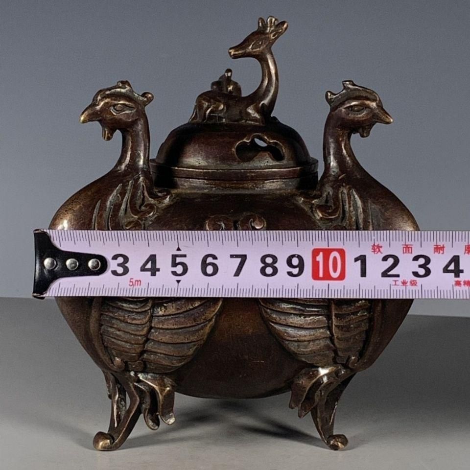 銅器 三足鼎 三鳳朝陽香炉 香道具 装飾品 現代工芸品 美術品 置物