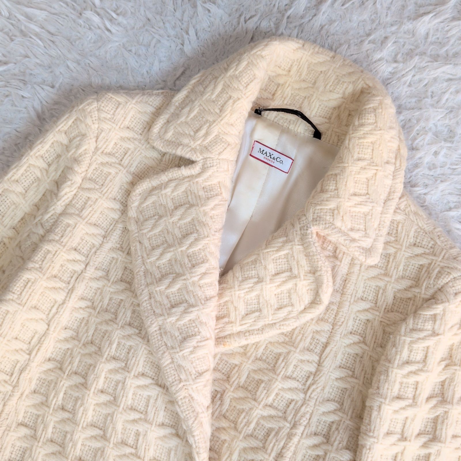 【美品】マックスマーラ ロングコート ツイード 38 ウール100% ホワイト 人気✨️MaxMara マックスマーラ Max＆Co. マックスアンドコー