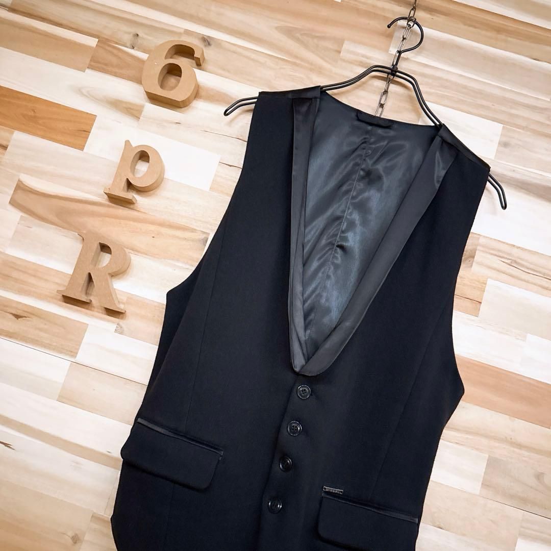 ディーゼル サテン 切り替え コットン ドレス ベスト ジレ M 黒ブラック