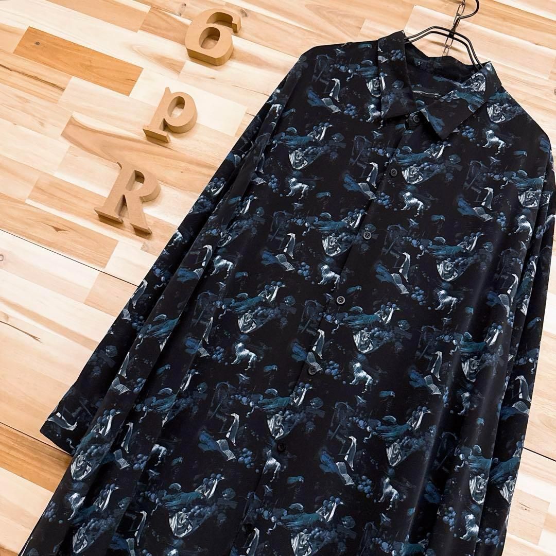 激 ラッドミュージシャン ダーク アニマル ロング長袖シャツM 黒×紺