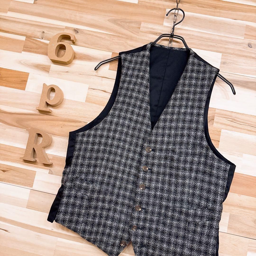 オックスフォードクラシック×ハリスツイード コラボ ベスト通勤ビジネス M 黒ブラック