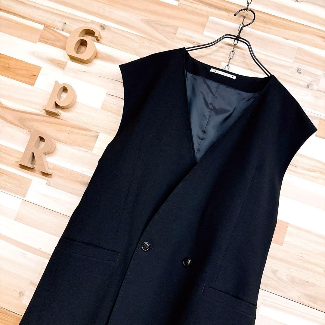 ザラ オーバーサイズ ビッグ ダブルブレスト ベスト モード XL 黒ブラック