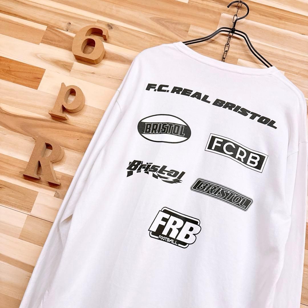 エフシー ルブリストル マルチ エンブレム ロゴ 長袖TシャツM 白×黒ブラック モノトーン