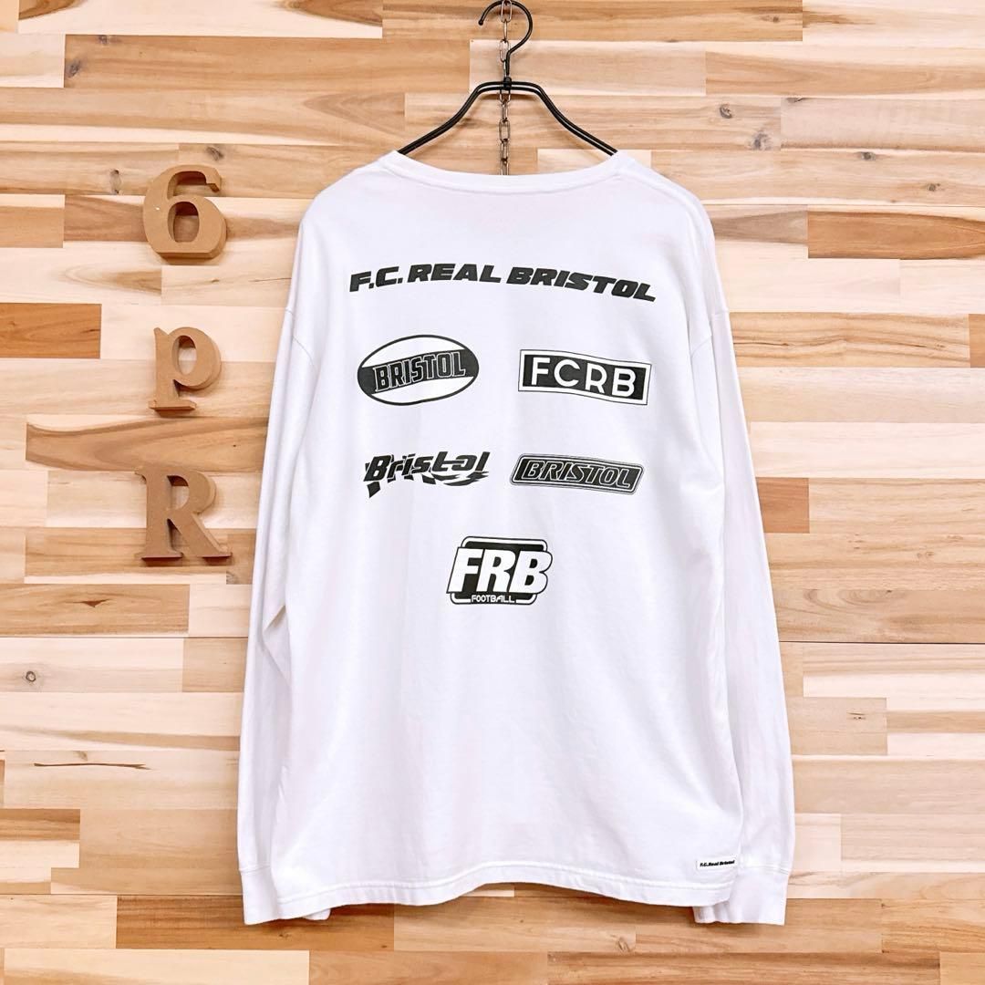 エフシー ルブリストル マルチ エンブレム ロゴ 長袖TシャツM 白×黒ブラック モノトーン