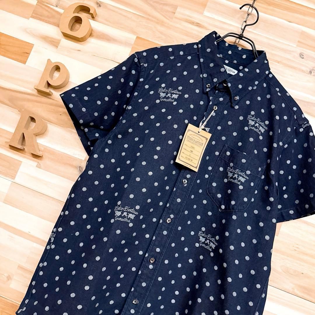 ステュディオダルチザン 水玉ドット柄 デニム 半袖シャツ L 紺