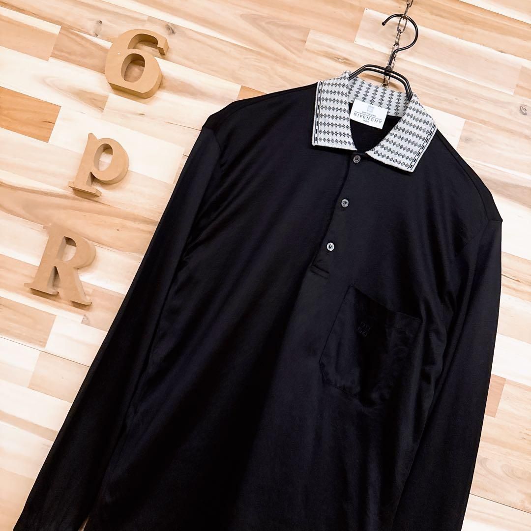 ジバンシー パターン ハーフボタン 長袖シャツ 刻印ボタン 黒×グレー