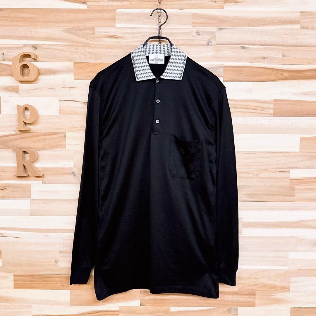 ジバンシー パターン ハーフボタン 長袖シャツ 刻印ボタン 黒×グレー