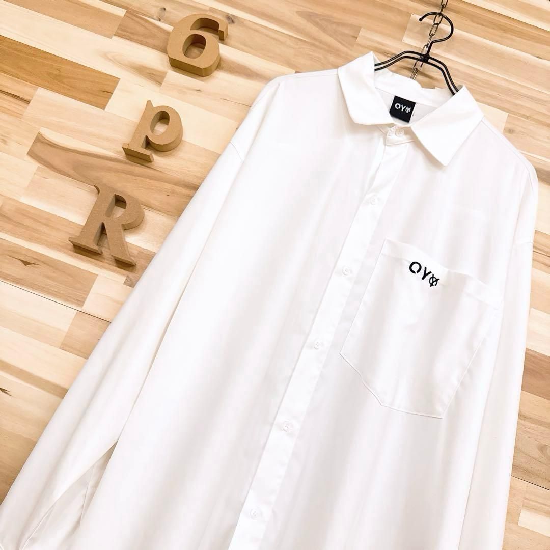 オーワイ オーバーサイズ ストライプ バック リング 半袖Tシャツ 白×黒ブラック モノトーン