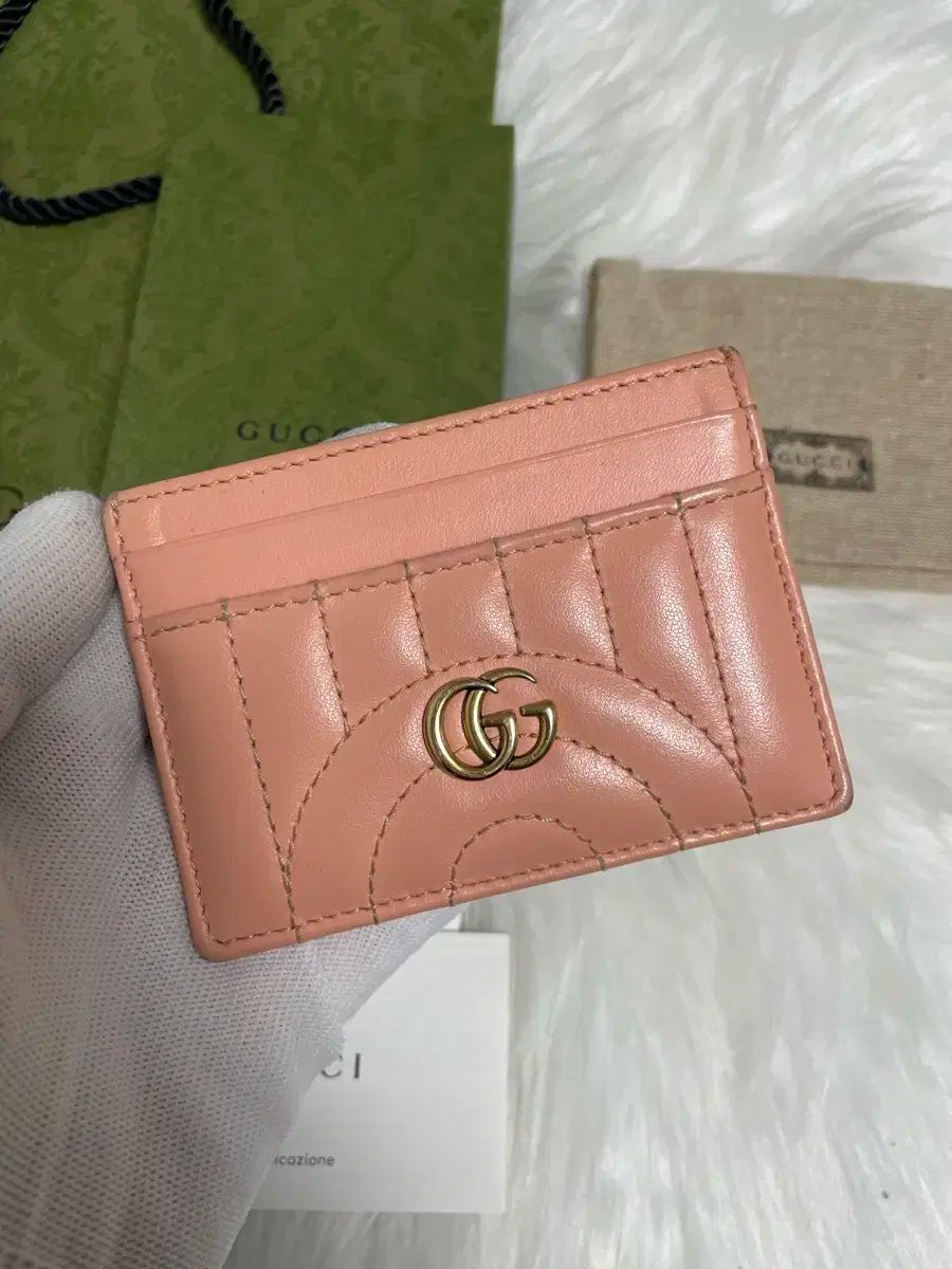 フルセット デパート グッチ マーモント マトラッセ カードウォレット ピンク