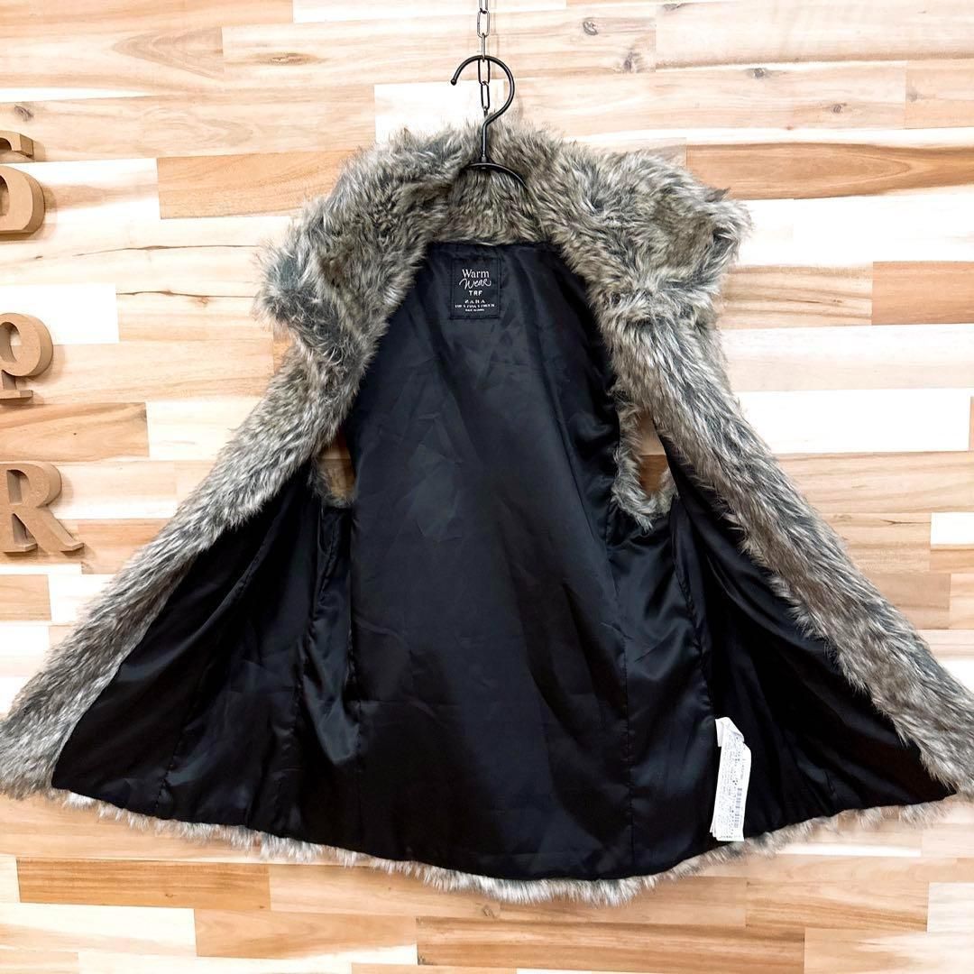  ザラ ふわふわ エコファー フェイクファー ショート ベスト S ベージュ×黒 ベスト ジレ ベスト ジレ ビスチェ