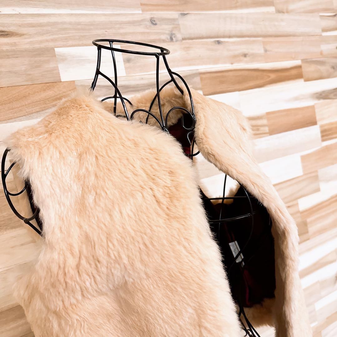  ダブル クロージング リアル ラビット ファー ベスト アイボリー ベスト ジレ ベスト ジレ ビスチェ